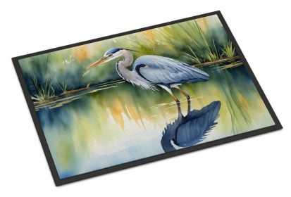 Blue Heron Stalking Prey Doormat Front Door Mat Indoor Outdoor Rugs for Entryway, Non Slip Washable Low Pile, 24H X 36W