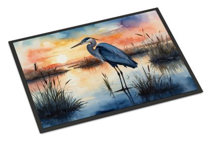Blue Heron Setting Sun Doormat Front Door Mat Indoor Outdoor Rugs for Entryway, Non Slip Washable Low Pile, 24H X 36W