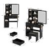 Small Space Left Drawer Desktop Vanity Table + Cushioned Stool, 2 AC+2 USB Power Station, Hair dryer bracket