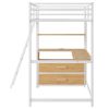 Twin Size Metal&Wood Loft Bed with Desk and Shelves, Two Built-in Drawers, LED Light and USB Charging Station, White