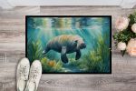 Manatee in a Seagrass Bed Doormat Front Door Mat Indoor Outdoor Rugs for Entryway, Non Slip Washable Low Pile, 24H X 36W