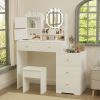 Fashion Vanity Desk with Mirror and Lights for Makeup and Cushioned Chair