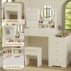 Fashion Vanity Desk with Mirror and Lights for Makeup and Cushioned Chair