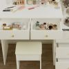 Fashion Vanity Desk with Mirror and Lights for Makeup and Cushioned Chair