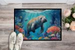 Manatee and Coral Reefs Doormat Front Door Mat Indoor Outdoor Rugs for Entryway, Non Slip Washable Low Pile, 24H X 36W