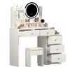 Fashion Vanity Desk with Mirror and Lights for Makeup and Cushioned Chair