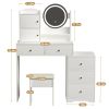 Fashion Vanity Desk with Mirror and Lights for Makeup and Cushioned Chair