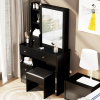 Small Space Left Drawer Desktop Vanity Table + Cushioned Stool, Extra Large Right sliding mirror, Multi Layer High Capacity Storage