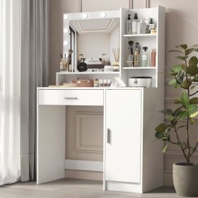Makeup Vanity Desk with Mirror & Light (Color: as Pic)