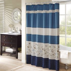 Faux Silk Embroidered Floral Shower Curtain (Color: as Pic)