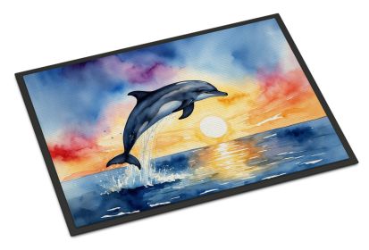Dolphin Leaping at Sunrise Doormat Front Door Mat Indoor Outdoor Rugs for Entryway, Non Slip Washable Low Pile, 24H X 36W (Default: Default)