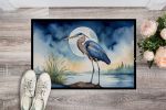 Blue Heron Under the Moonlight Doormat Front Door Mat Indoor Outdoor Rugs for Entryway, Non Slip Washable Low Pile, 24H X 36W