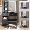 Small Space Left Drawer Desktop Vanity Table + Cushioned Stool, Extra Large Touch Control Sliding LED Mirror, Tri-color Switching