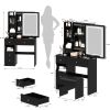 Small Space Left Drawer Desktop Vanity Table + Cushioned Stool, Extra Large Touch Control Sliding LED Mirror, Tri-color Switching
