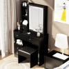 Small Space Left Drawer Desktop Vanity Table + Cushioned Stool, Extra Large Touch Control Sliding LED Mirror, Tri-color Switching